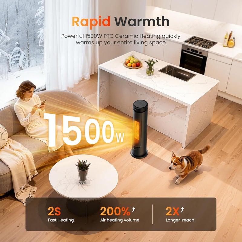 FLANUR Space Heaters for Indoor Use Large Room, 1500W Portable Electric Heater with Remote, 5 Modes, Safety Protection & Child Lock, 12H Timer, Oscillation Heater for Bedroom Home Office Black 1Pack - Image 2